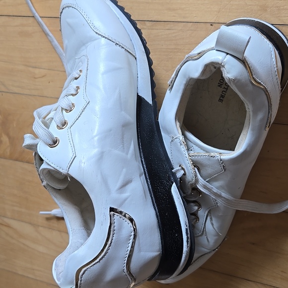 EURO RETRO FAUX LEATHER White GOLD STARS Platform Sneakers with Gold Trim 8.5 - Picture 12 of 12